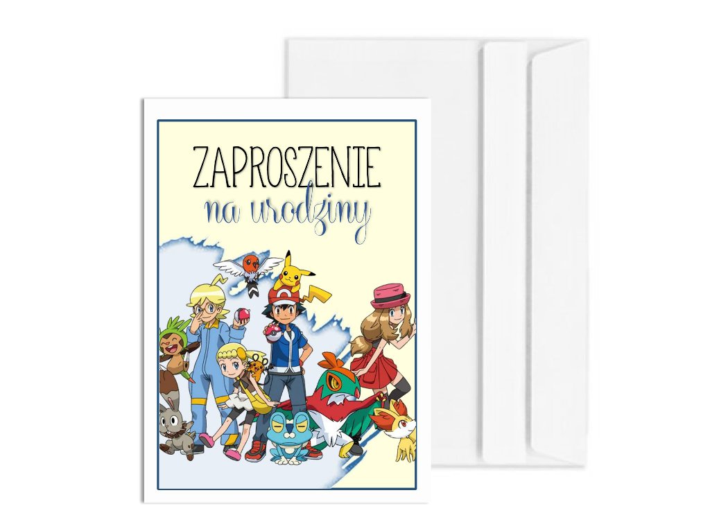 Zaproszenie na urodziny POKEMON 10 sztuk koperty